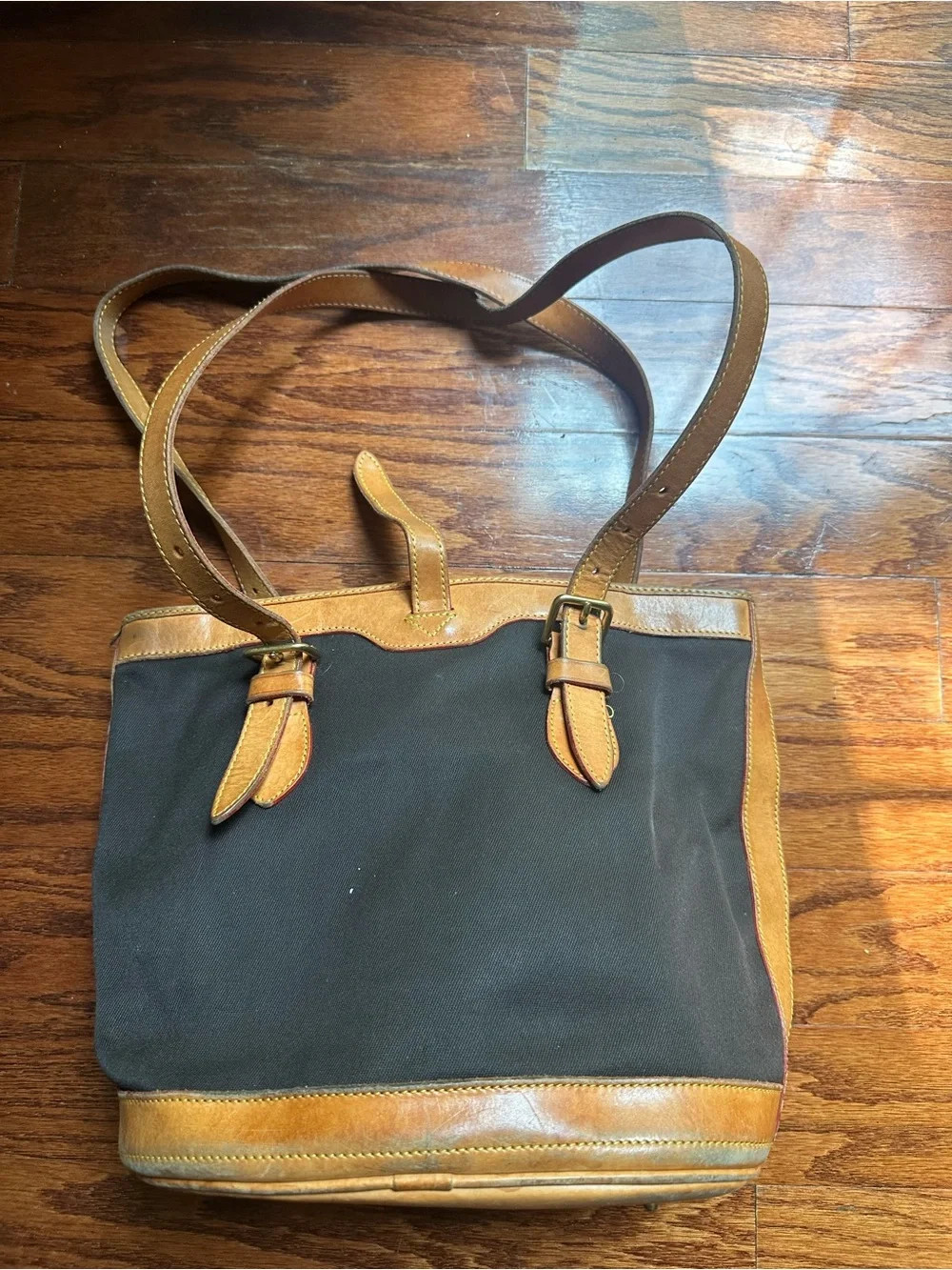 Vintage Dooney & Bourke Cabriolet Black Fabric and Leather Tote Bag Made in USA